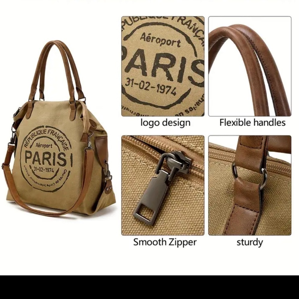 Vintage-Inspired Canvas Tote Bag - Versatile Shoulder & Crossbody Strap - Picture 4 of 7